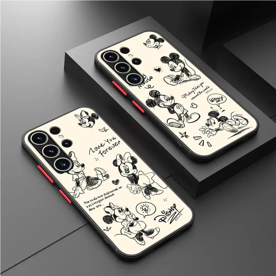 

Disney Mickey Minnie Case for Samsung Galaxy S25 S24 Ultra S23 S22 Plus S21 FE Note 20 10 Matte Hard Black Phone Funda