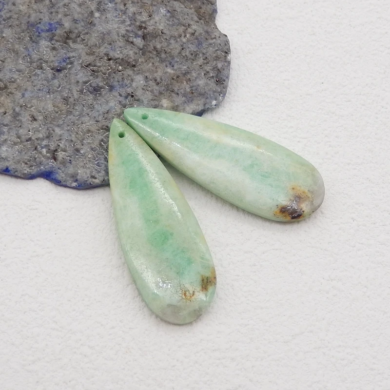 Natural Stone Emerald Green Earring Beads,Fashion Jewelry Water Drop Earrings Accessories For Women 40x15x5mm 9g