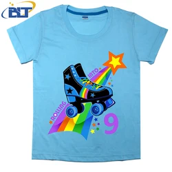 9th Birthday Roller skate cool printed kids T-shirt summer cotton short-sleeved casual top suitable for both boys and girls