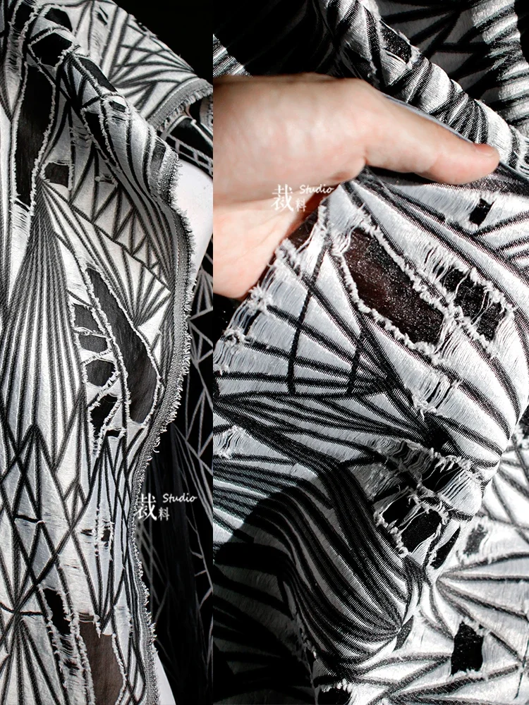 

Жаккардовая текстурированная ткань, черно-белая лоскутная ткань, рубашка, дизайнерская ткань для одежды «сделай сам», материал для шитья, метр