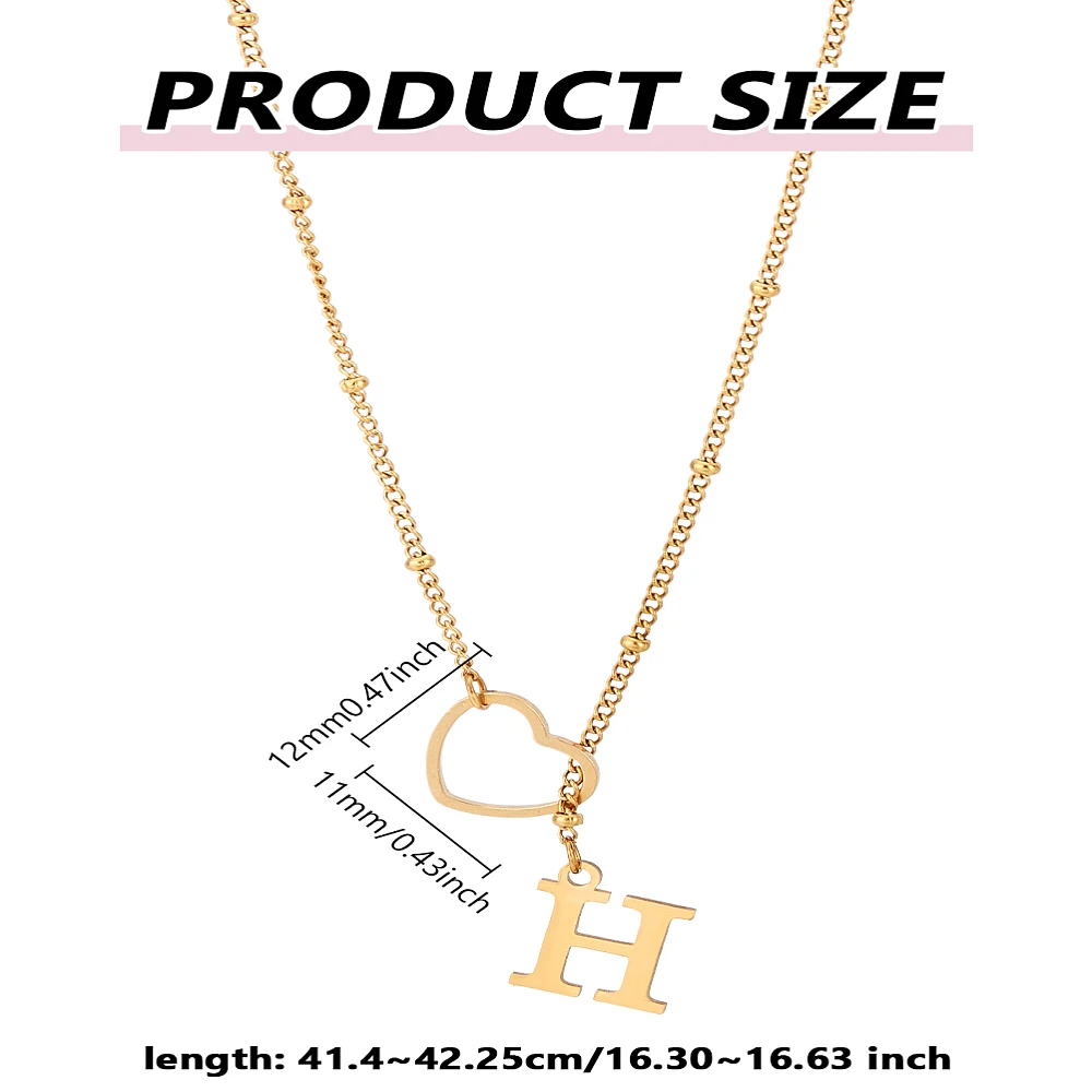 1Pc Heart Letter Necklace Alphabet Necklace for Women Elegant Gift 16.30-16.63 Inch(41.4-42.25cm) Long