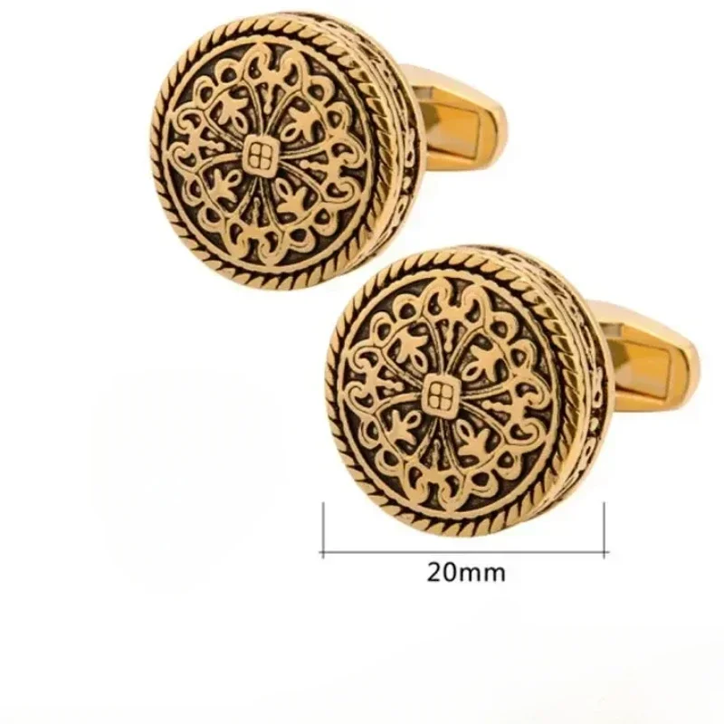 Carved Antique Gold Silver-color Greek Royal Pattern Cufflinks Banquet Suit Shirt French Cuff Links High-end Men's Jewelry Gifts