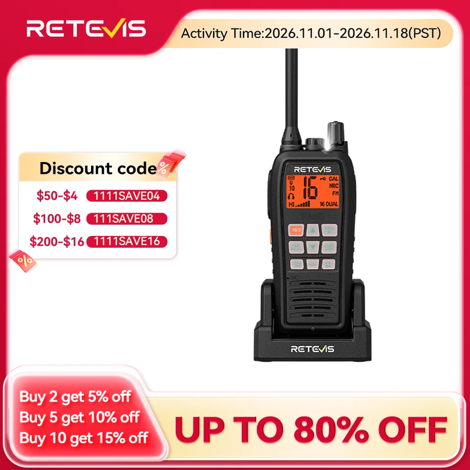 Retevis RM15 IP68 Waterproof Marine VHF Radio Transceiver Floating Walkie Talkie Portable 2000mAh Long Range for Boating Kayaks