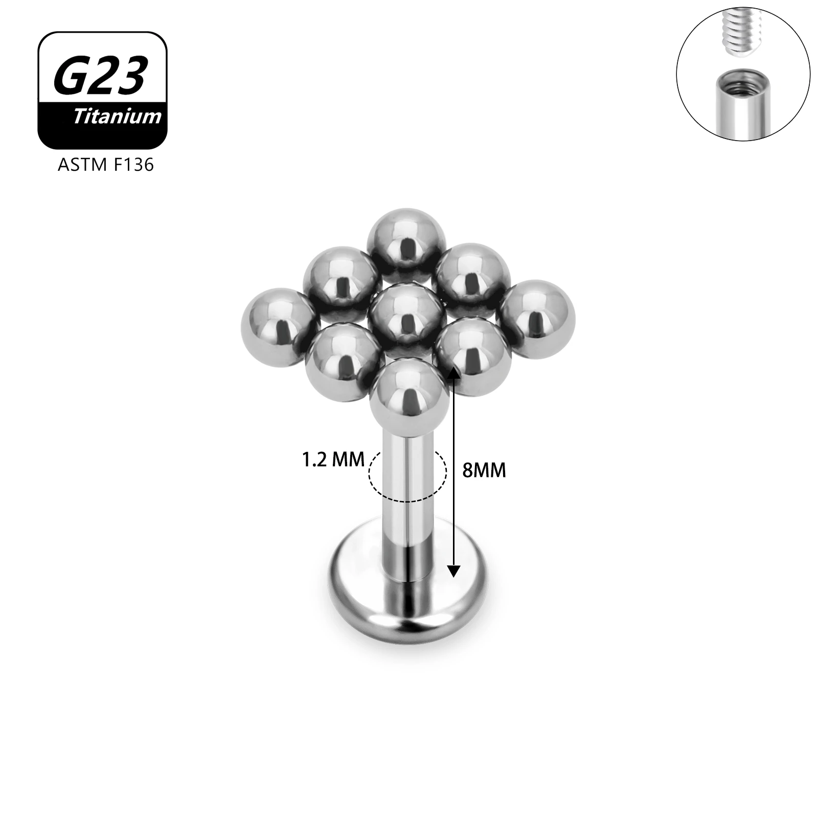 10Pcs ASTM F136 Titanium Spherical Cartilage Tragus Pircing Earrings 16G Cross Zircon Bead Daith Piercing Jewelry Wholesale