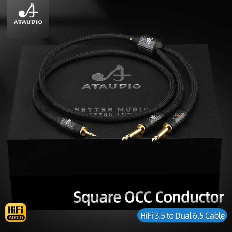 

Аудиокабель ATAUDIO HiFi от 3,5 мм до двойного разъема 6,5 мм, квадратный разъем OCC Stereo 3,5 к двойному разъему 6,5 TS для микшерного усилителя
