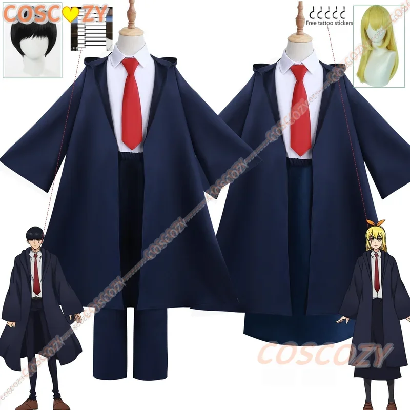 Anime Mashle Magic and Muscles Cosplay Costume Mash Lance Lemon Dot Finn Easton Magic Academy Uniform Blue Robe Wig Shirt Tie