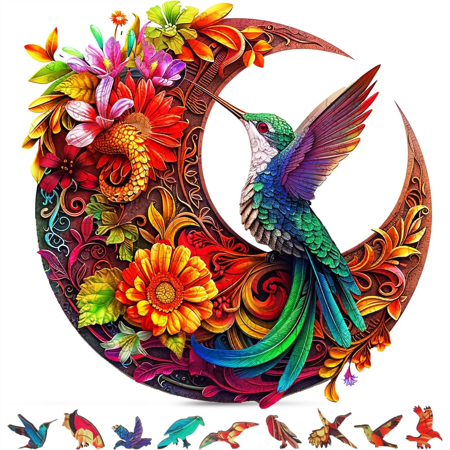 

Wooden Puzzles for Adults, 200 Piece Hummingbird Jigsaw, Unique Animal Shaped Puzzle, Family Game