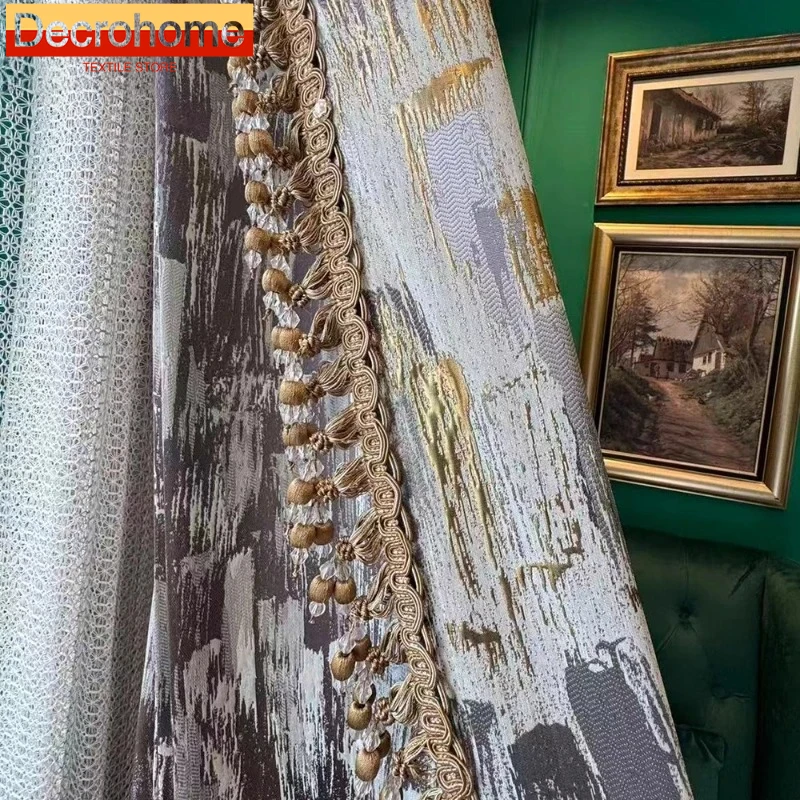 

Жаккардовый атмосферный оттенок, высокоточная золотая проволока, элитная вилла, европейский стиль, шторы индивидуального размера для гостиной, спальни