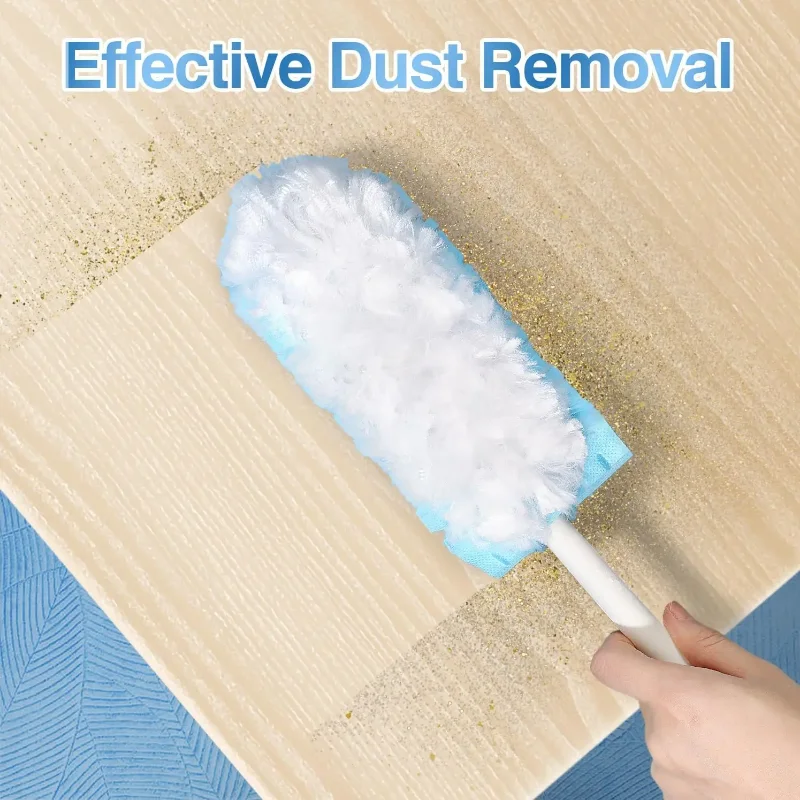 منفضة شديدة التحمل بمقبض واحد و6 عبوات للاستعمال مرة واحدة، رأس منفضة تنظيف متعددة الأسطح للغبار المنزلي