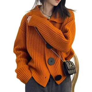 Turuncu dantel bağlı hırka kazak ceket kadın sonbahar / kış sezonu, fransız vintage gevşek fit avrupa tarzı ceket İlk 10 satış-hırka-turuncu - №6