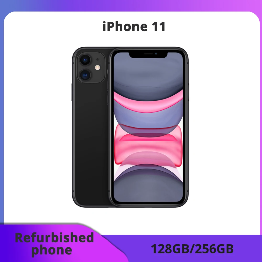 هاتف مجدد هاتف Apple iPhone 11 LTE هاتف محمول 128/GB ROM 'IPS شاشة 12MP هاتف محمول سداسي النواة بحالة ممتازة