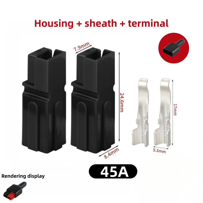 1/2/3/4/5Pairs Red And Black 30A/45Amp 600V For Plug Connector + Dust Cover Tools Herramientas Dust For ADS Connector, Black Rub