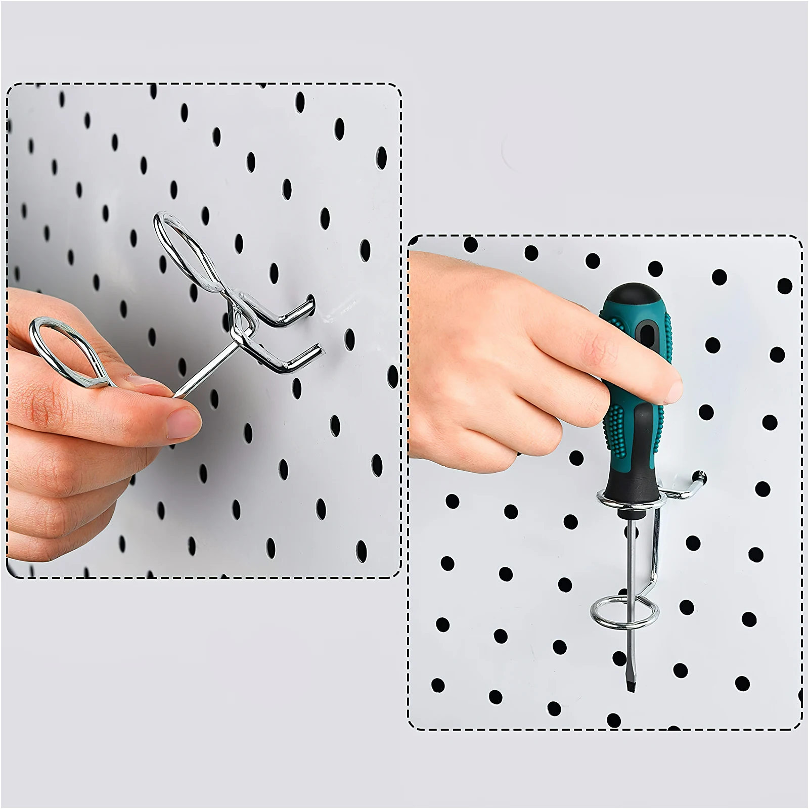 

10 Peg Board Hooks Metal Double Ring Rack Screwdriver Organizer Pliers Holder Wall Accessories Compatible Non Metal Pegboards