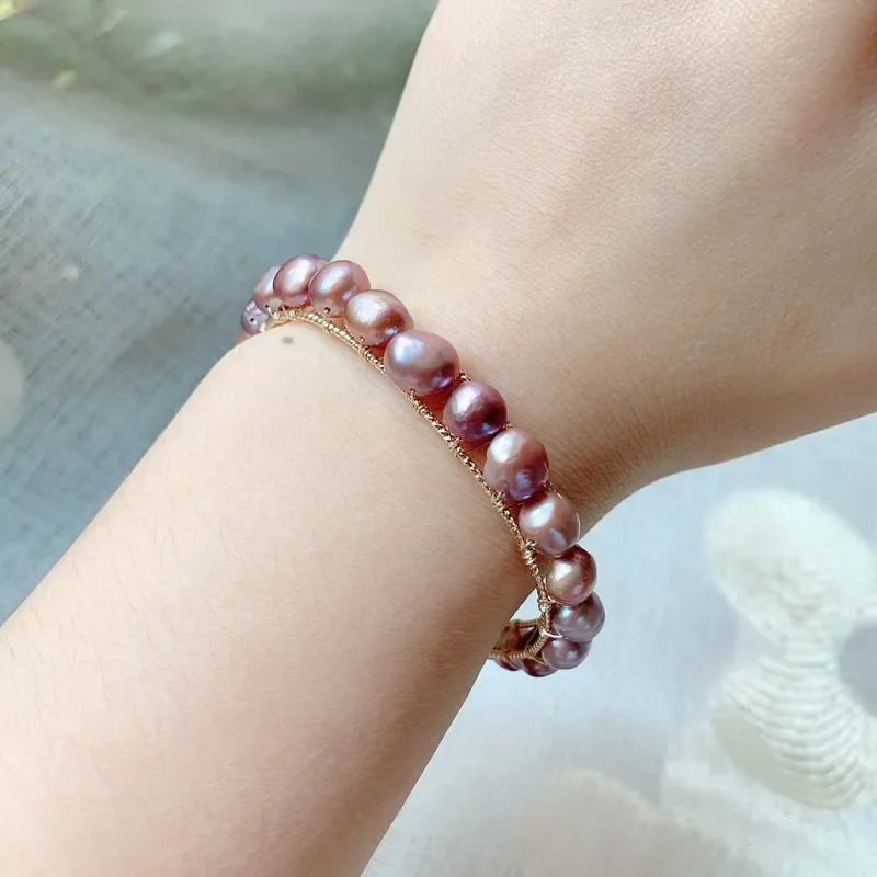 8-9mm Irregular Nuggets Shiny Purple Baroque Pearl Bracelet for Women Open Cuff Bangle Elegant Natural Freshwater Pearl Bracelet