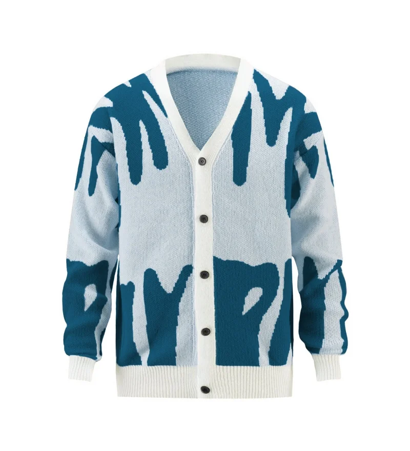 Nieuwe Collectie Mannen Trendy Merk Grote Maat V-hals Warme Trui Mannen High Street Losse Vest Alfabet Jacquard Gebreide Trui