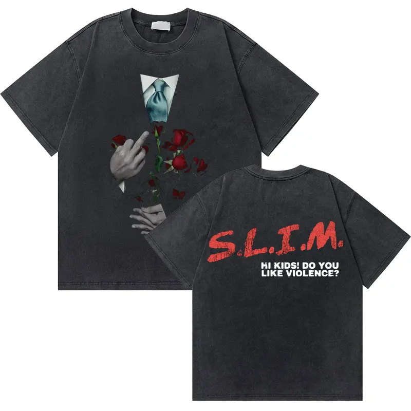 

Rapper Eminem Slim Hi Kids Do You Like Violence Print Tshirt Man Washed Vintage Street T Shirts Men Hip Hop Oversized T-shirts