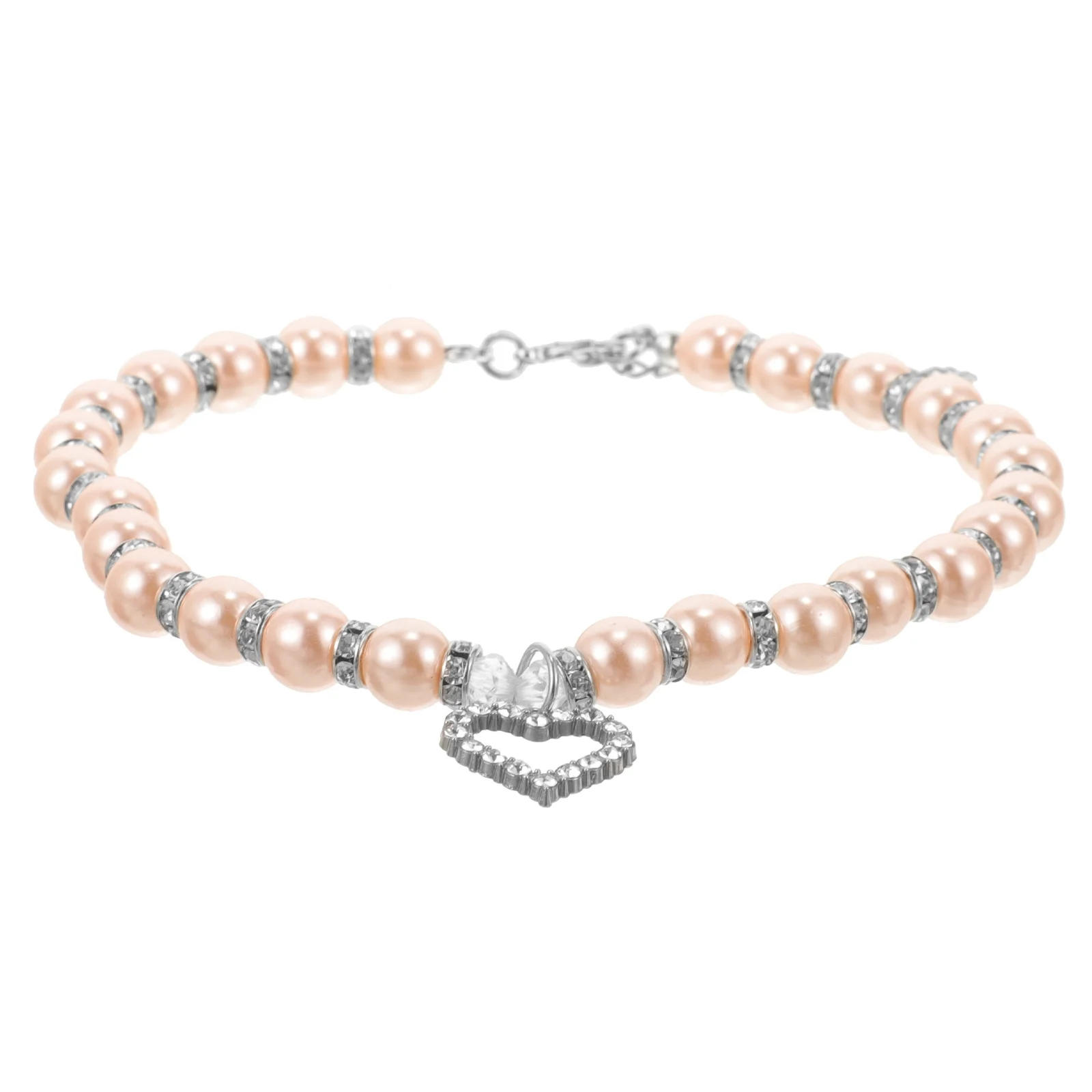 

Pet Necklace Rhinestone Pearl Pink Size L Adjustable Jewelry Clasp Bling Heart Pendant Dog Cat Necklace Pet's Jewelry