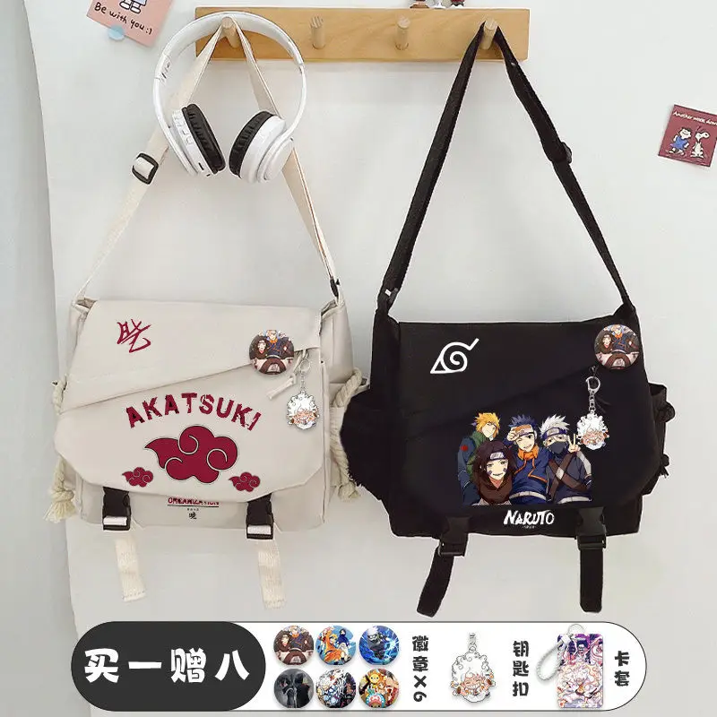 Cartoon Naruto shoulder backpack Naruto surrounding class bag students Messenger school bag boys tutoring bag anime send badge