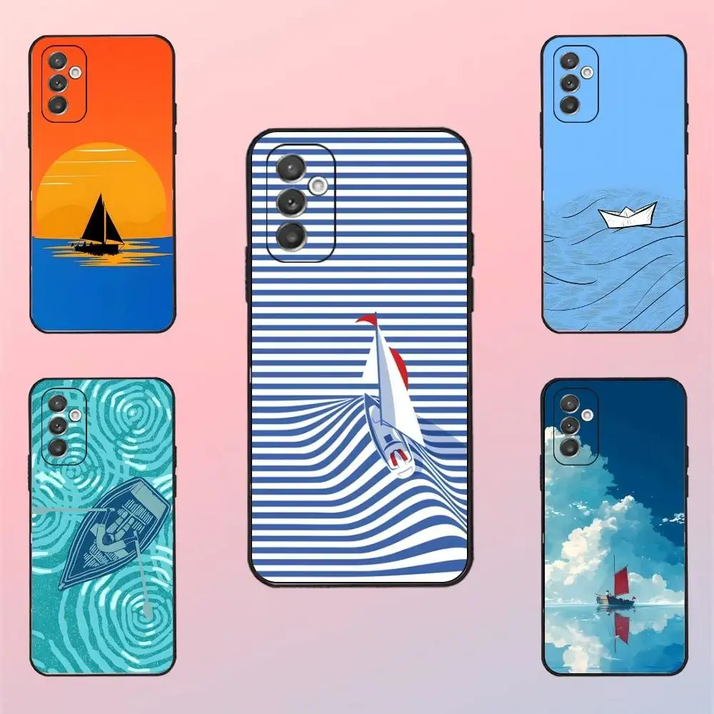 

Sailing Boat Phone Case For Samsung S 25,24,23,22,30,21,10,9,Ultra,Plus,Lite,FE,4,5 G Black Soft Case