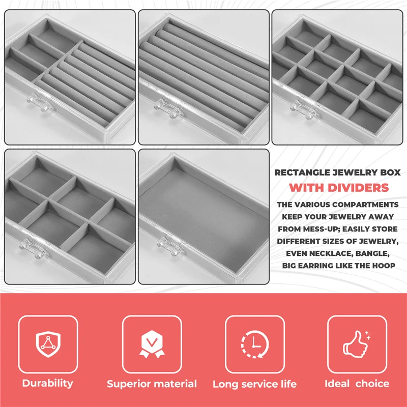 AF89-منظم المجوهرات مع 5 أدراج صندوق مجوهرات أكريليك شفاف هدية حامل عرض القرط المخملي القابل للتكديس #5