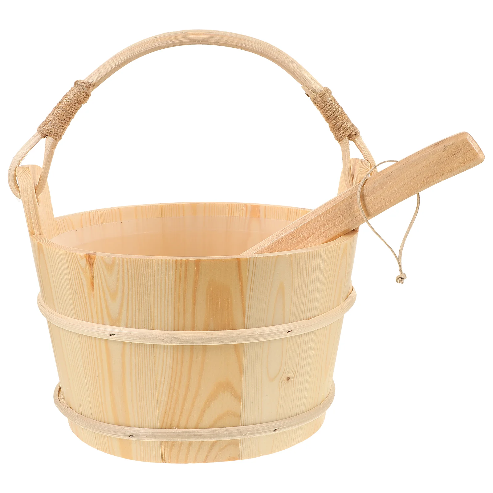 

Bathtub Sauna Barrel Wooden Practical Classic Bucket and Spoon Flowerpot Bathing with Plastic Liner