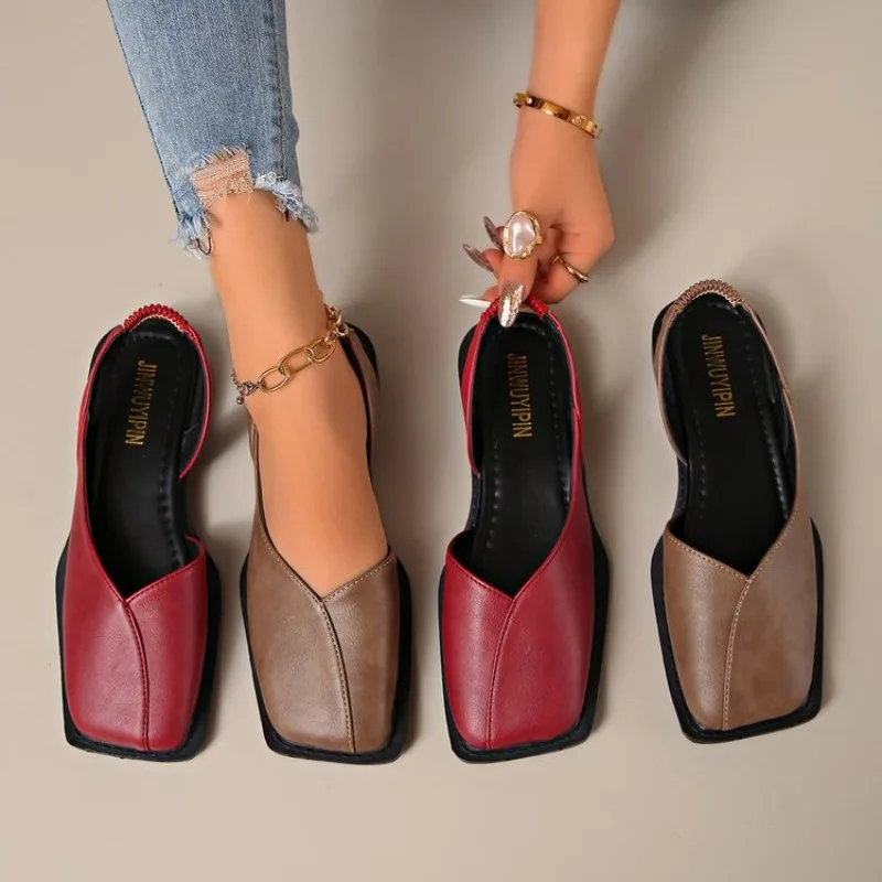 

Женские сандалии 2026: Новинка лета, с вырезами сзади, на низком квадратном каблуке, модные и удобные