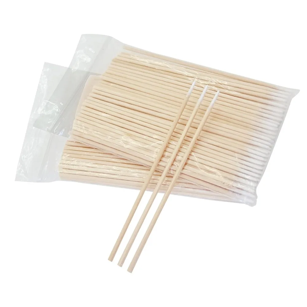 200 Count 4 Inch Cotton Swabs with Wood Sticks for Nail Care and Polish Application