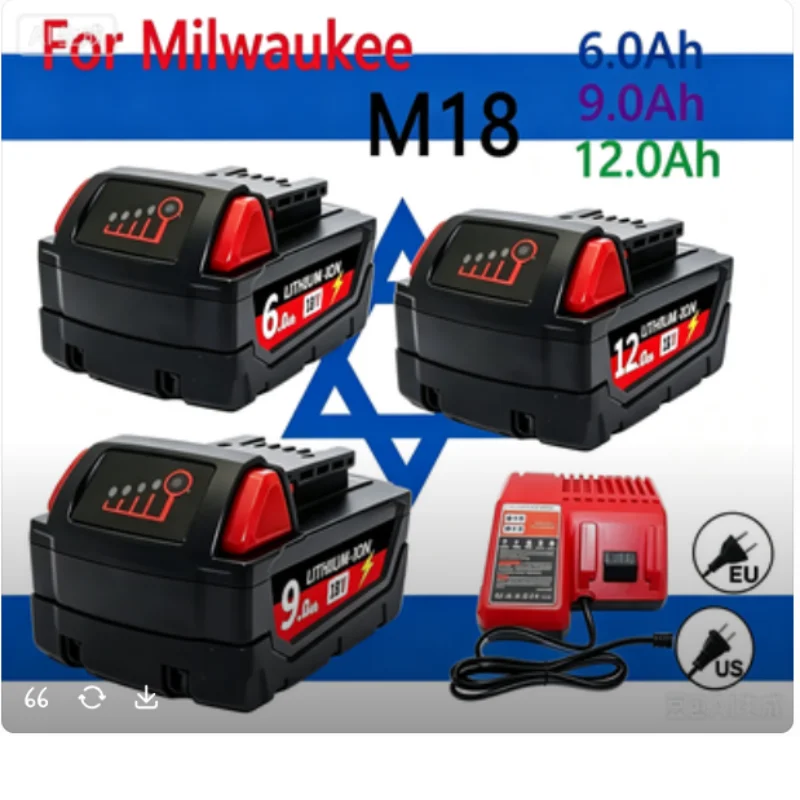 For Battery M18 Milwaukee 18V Series M18B6 48-11-1860 48-11-1850 1840 Lithium Tool Battery 9.0Ah 12.0Ah  Replacement  M18B5 XC