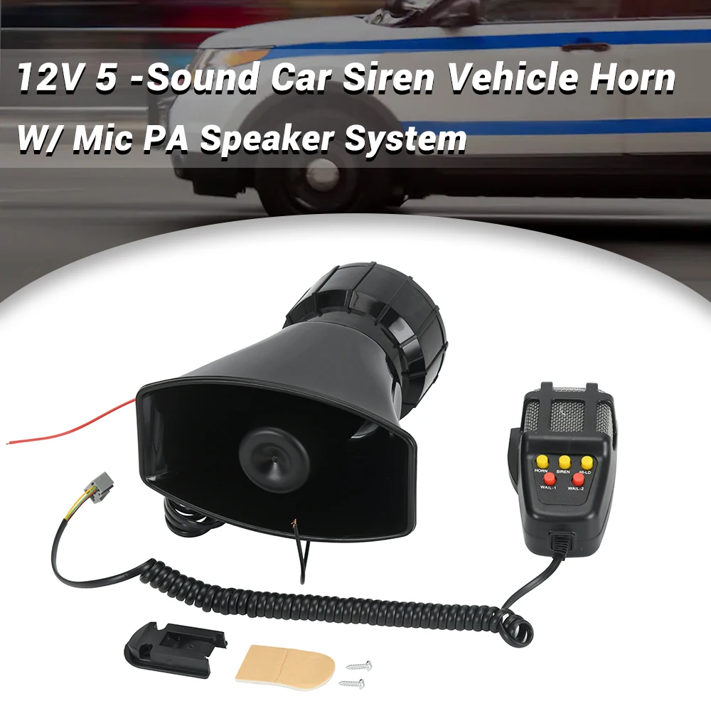 12V 100W Car Horn with MIC Loud Motorcycle Siren Vehicle Truck Warning Alarm Loudspeaker Plastic Police Firemen 5 Sound DC