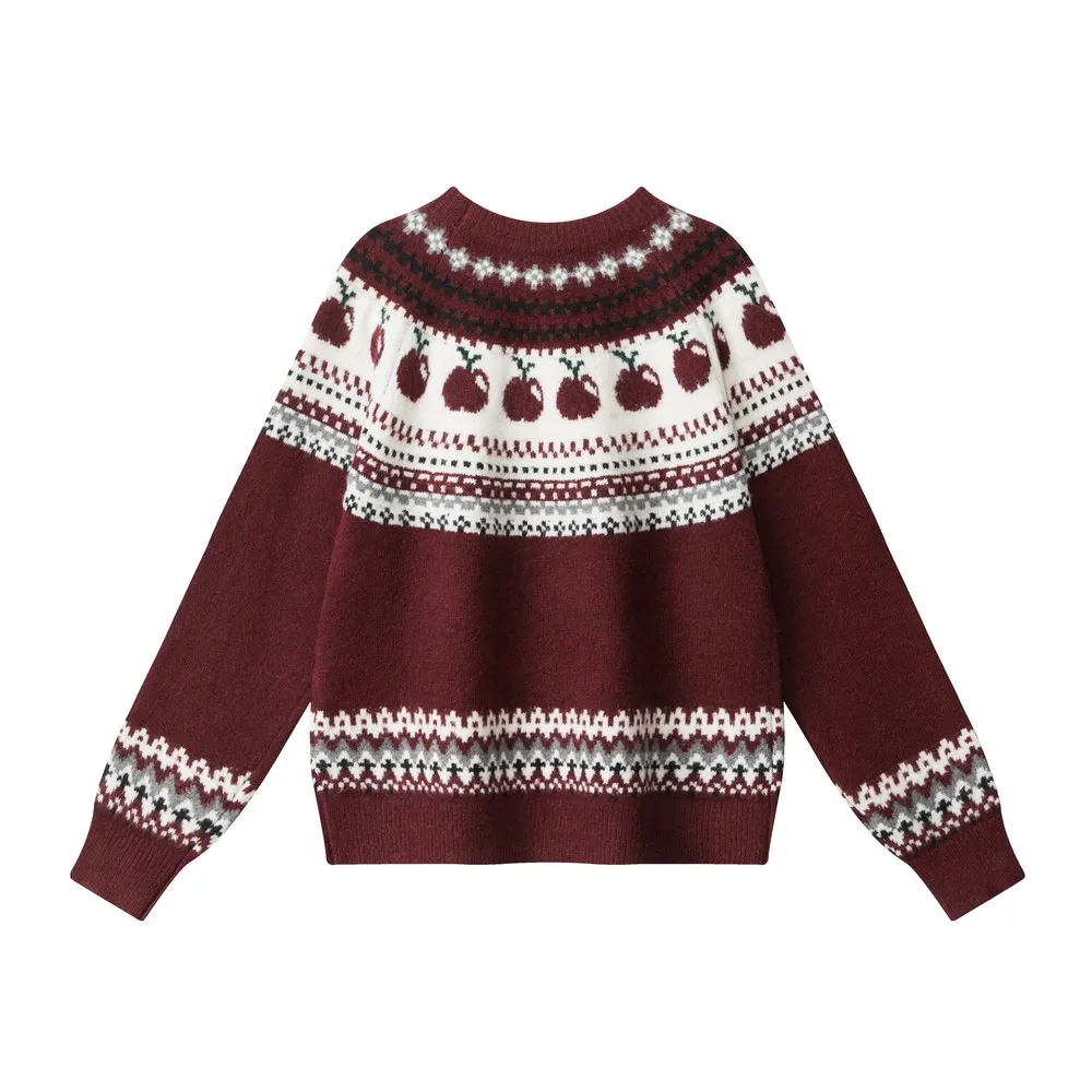 เสื้อสเวตเตอร์ไหมพรมสไตล์วินเทจเรโทรสีสันสดใส ดีไซน์น่ารักแบบคาวาอี้ เสื้อผ้าฤดูหนาวสำหรับผู้หญิงและเด็กผู้หญิง ทรงโอเวอร์ไซส์