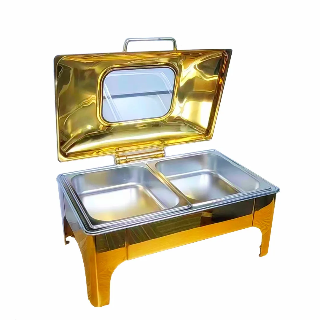 Golden Thickened Gold Hot Pot Buffet Suit Stainless Steel Pots for Dining Glass Lid Hot Pot and Buffet Warmer Suit