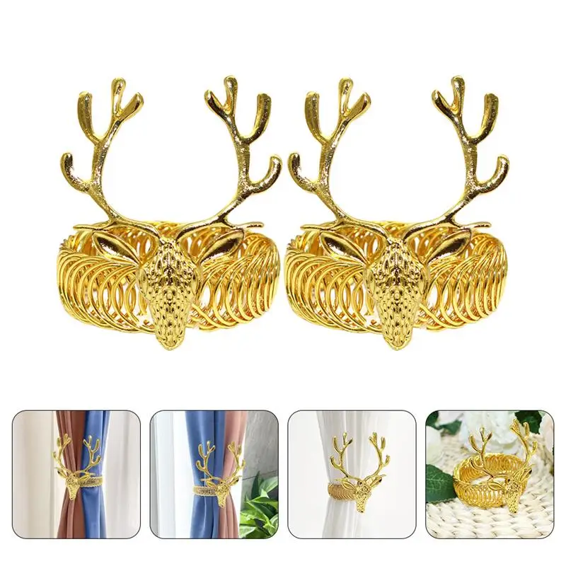 

2pcs Christmas Deer Curtain Buckles Metal Christmas Curtain Tieback Curtain Decorations Christmas Deer Head Curtain Buckle