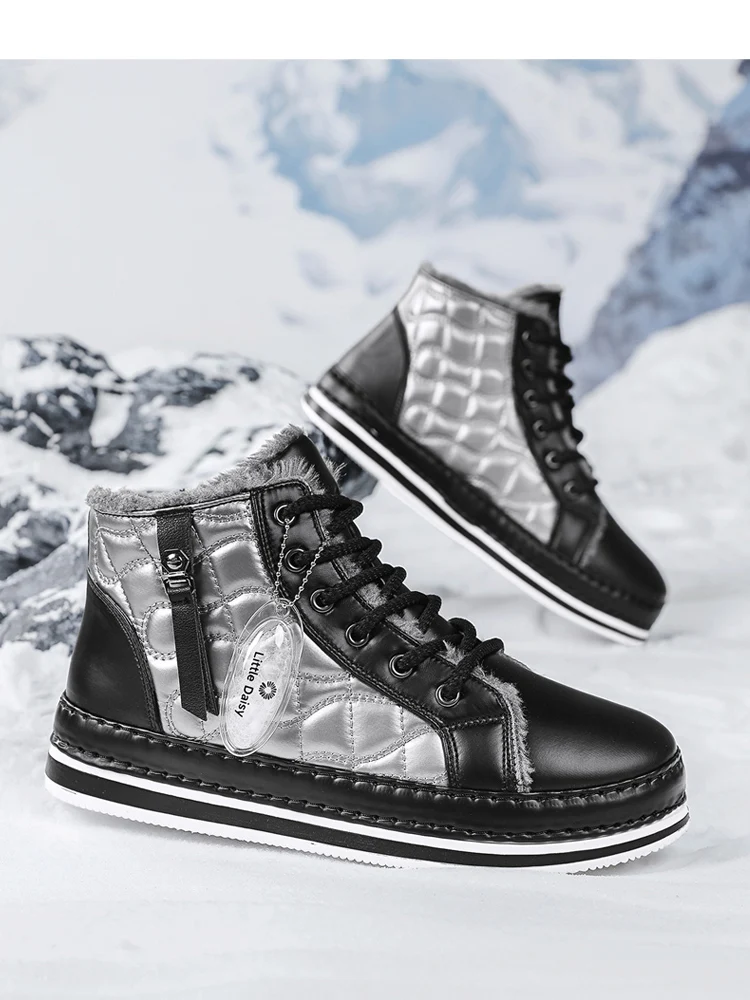 الجلود الثلوج أحذية للرجال الشتاء أحذية قطنية عالية الاتجاه الأدوات الأحذية سستة المشي الشقق حذاء من الجلد الرجال حذاء كاجوال 2026