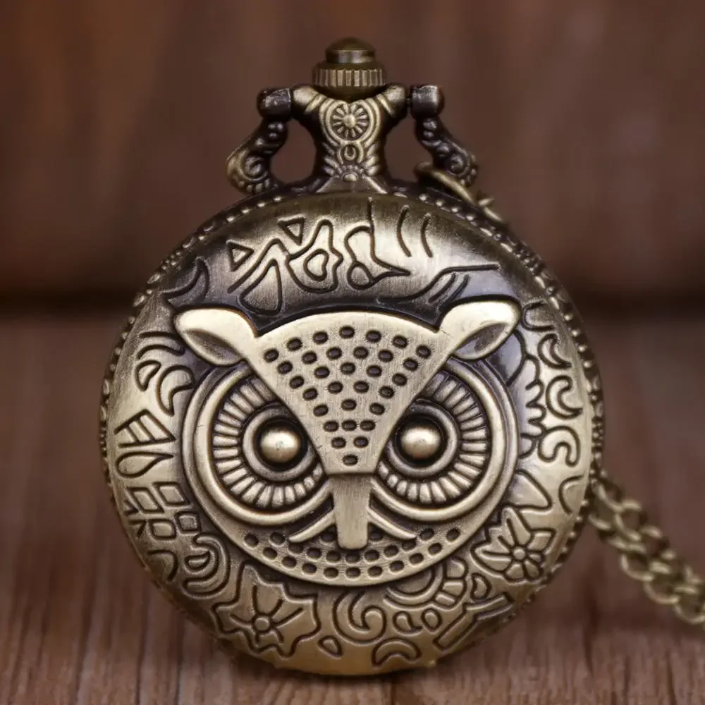 

New Fashion Big Size Owl Bronze Quartz Pocket Watches Analog Pendant Necklace Fob Chain Watch Men Women Children