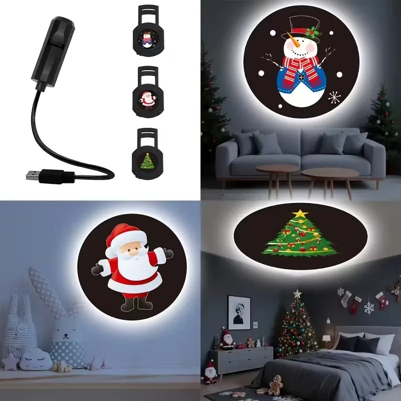 Christmas LED Projection Light Creative 360° Rotating Atmosphere Lamp USBRechargeableSmart Night Light for Bedroom Holiday Decor