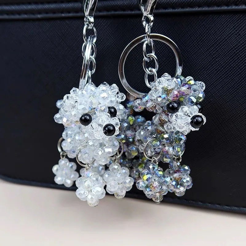 New Dog Hand Knitting Beaded Cute Poodle Key Chain Women Girls Crystal Healing Craft Collection 1PCS