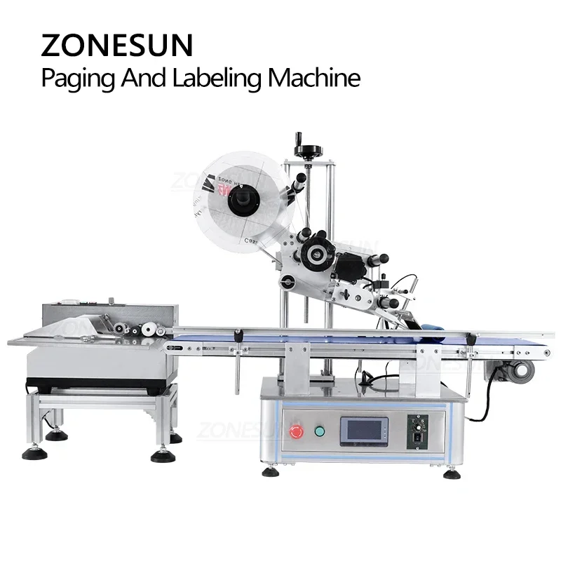 ZONESUN-máquina etiquetadora automática de pegatinas de escritorio, bolsa de papel plana, bolsa de plástico, tarjeta, paginación de separación y etiqueta adhesiva