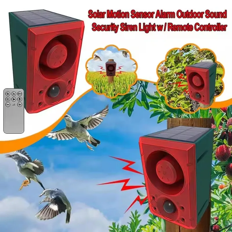 

Extra Loud Volume Solar Alarm Animal Repeller Speakers Recording Motion Detection Alarm Sensor Flash Sensing for Home