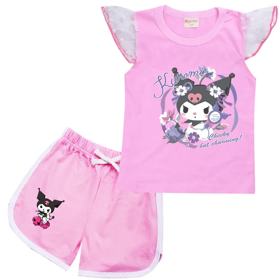 Sanrio-Camiseta de manga corta con estampado de hello kitty para niña, conjunto de ropa con estampado de hello kitty, moda de verano