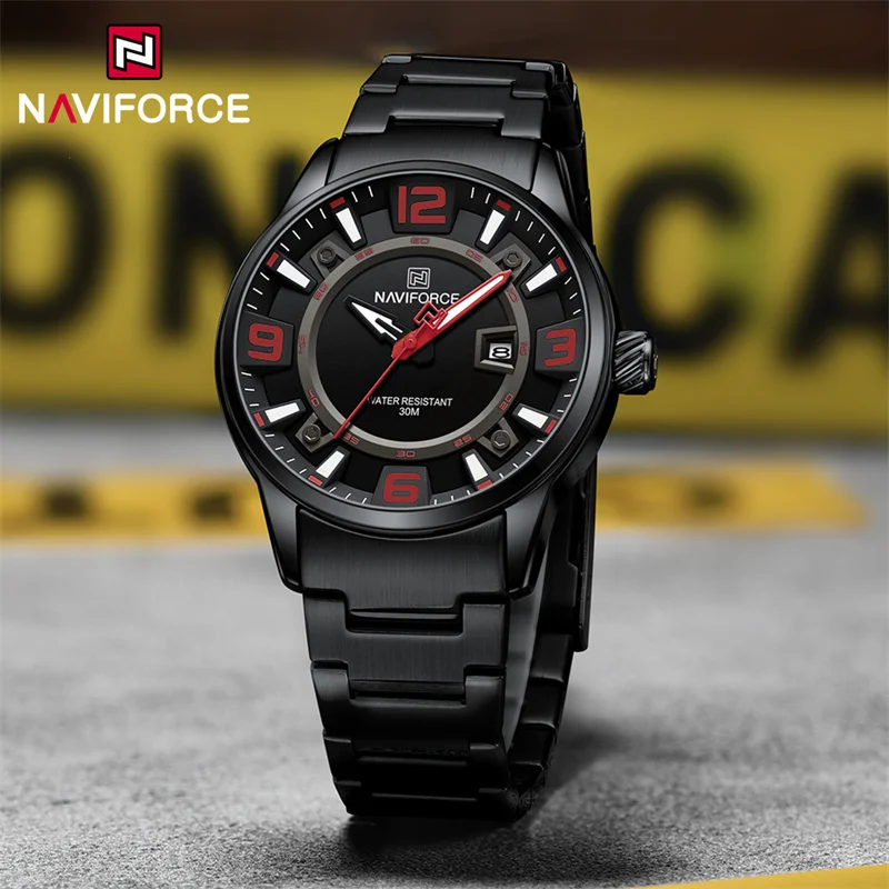 NAVIFORCE Brand Men Watch Luxury Stainless Steel Strap Waterproof Quartz Wristwatch Sport Date Luminous Clock Relogio Masculino