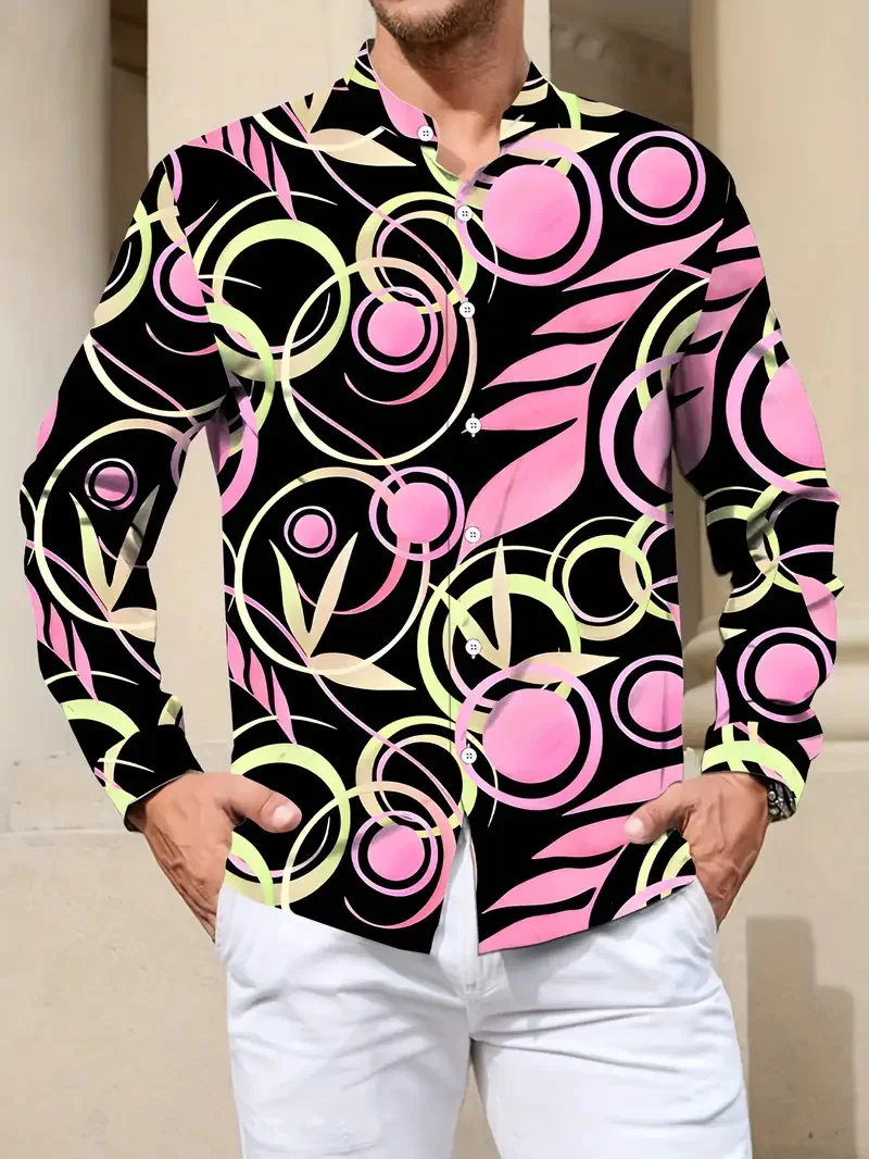 Men's Shirt Regular Flap Shirt Men's 3D Printing Irregular Geometric Printing Casual Long Sleeve Fashion Printed Shirt