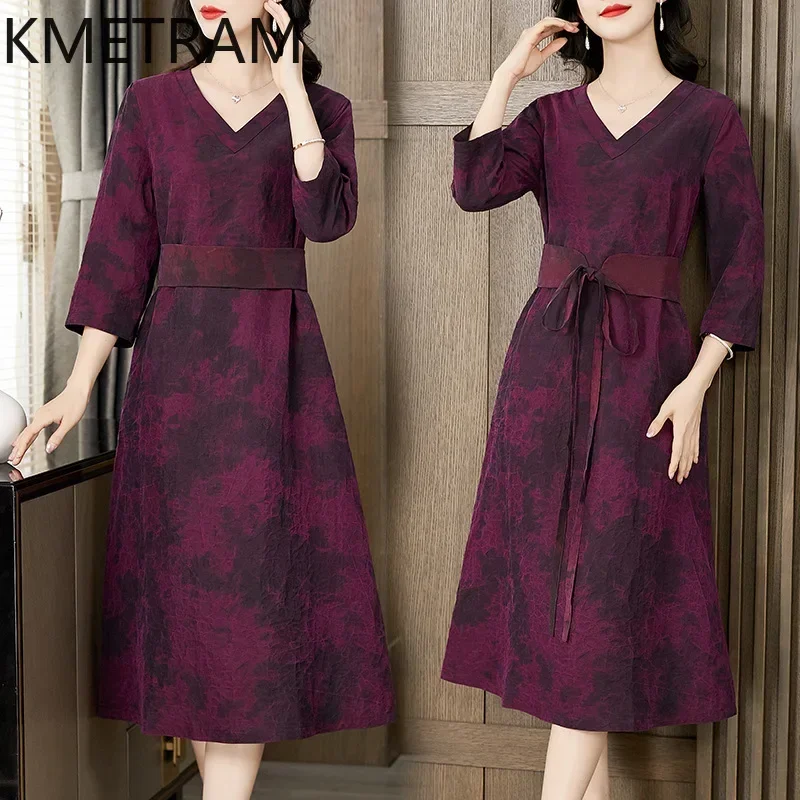 KMETRAM 100% Mulberry Silk 40 Momme Dress Women Summer 2024 Luxury Party Long Dresses New Vintage Dress Womans Clothing Vestidos