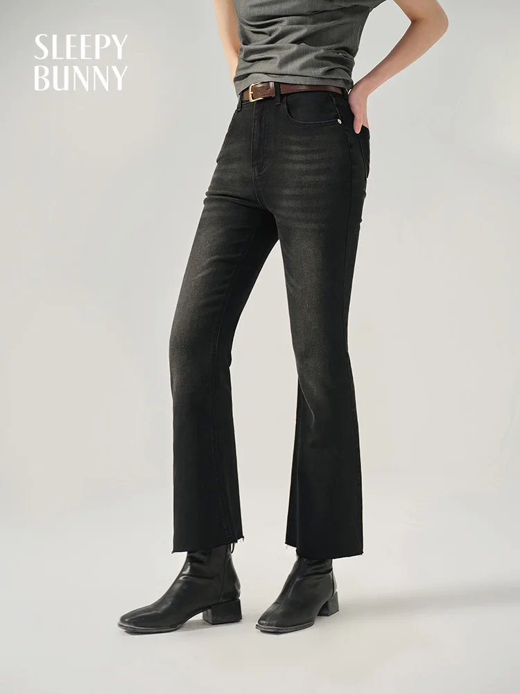 High Waist Flared Denim Jeans for Women Stretch Cropped Bell Bottom Pants Vintage Slim Fit Raw Hem Casual Trousers Summer Look