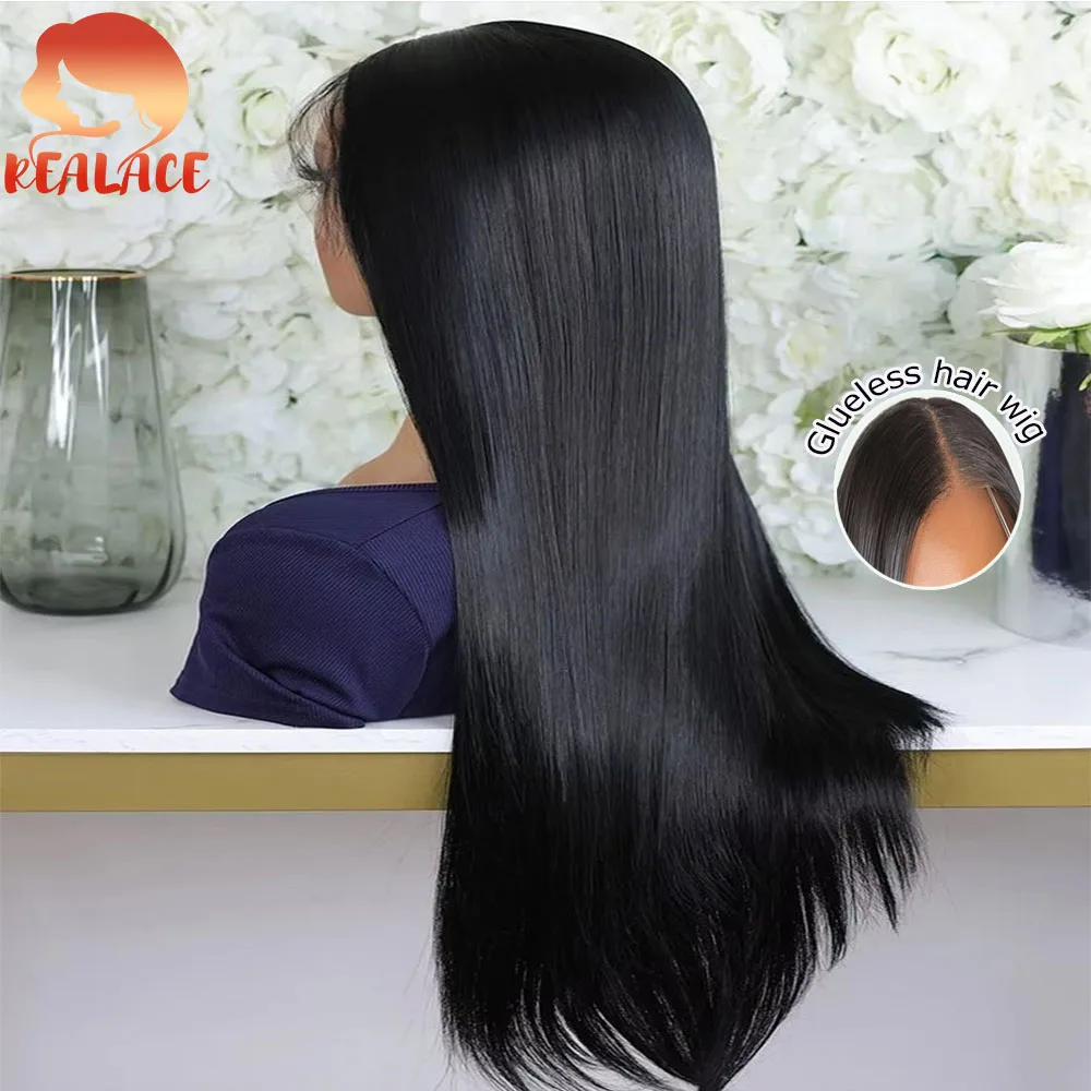

Realace Glueless Bone Straight Human Hair Wig 1B Black HD Lace Frontal Wig 4x4 5x5 Ready To Wear Straight Wigs 200 Density