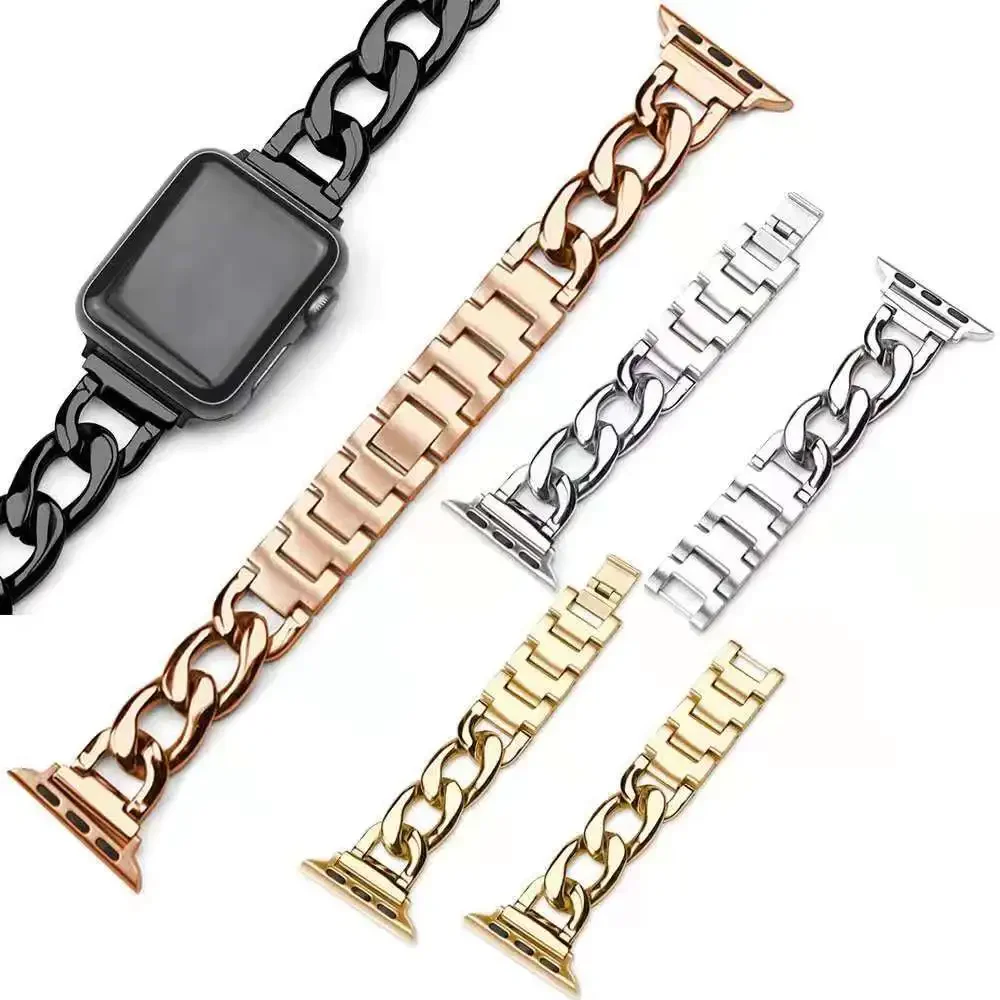 Metallic Chain Watch Strap for Apple Watch S10 Women Bracelet