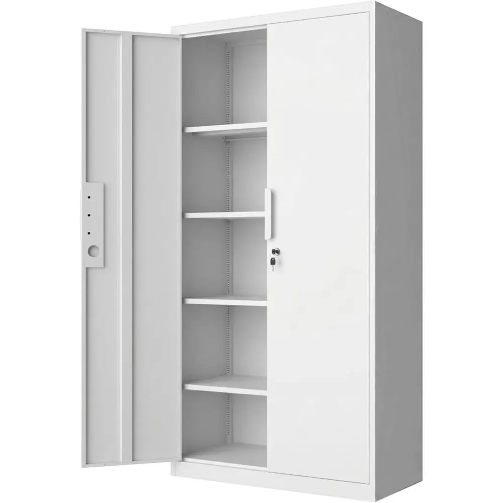 

71 Tall Heavy-Duty Steel Storage Cabinet with 4 Adjustable Shelves, Lockable, Suitable for Garage and Home, White