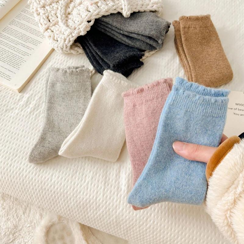 

News Fashion Rabbit Hair Women's Socks Winter Thicken Warm Long Socks Solid Thermal Cashmere Harajuku Japanese Kawaii Crew Sock