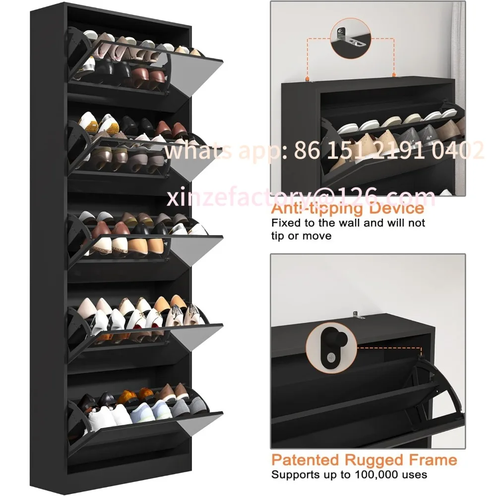 

Customizable Shoe Storage Cabinet with Full Length Mirror, 30 Pairs & 5 Flip Drawer, Free Standing Shoe Rack Cabinet, Narrow Sho