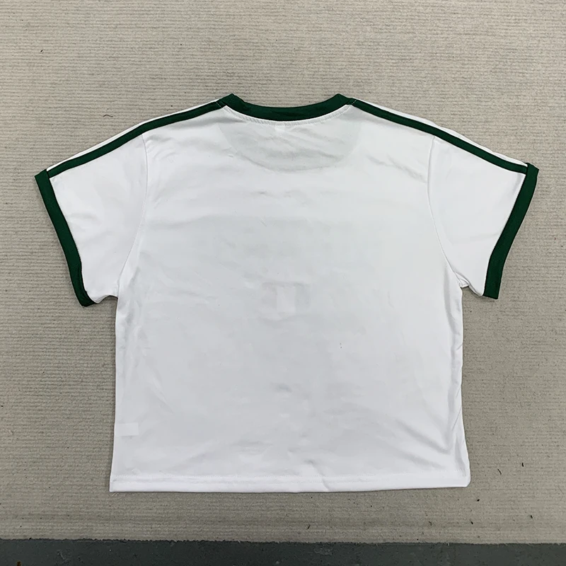 Y2K Damen Slim Fit Sommer T-Shirt Kurzer mexikanischer Buchstabendruck Freiliegender Nabel Sexy Streetwear Top für trendige Mode