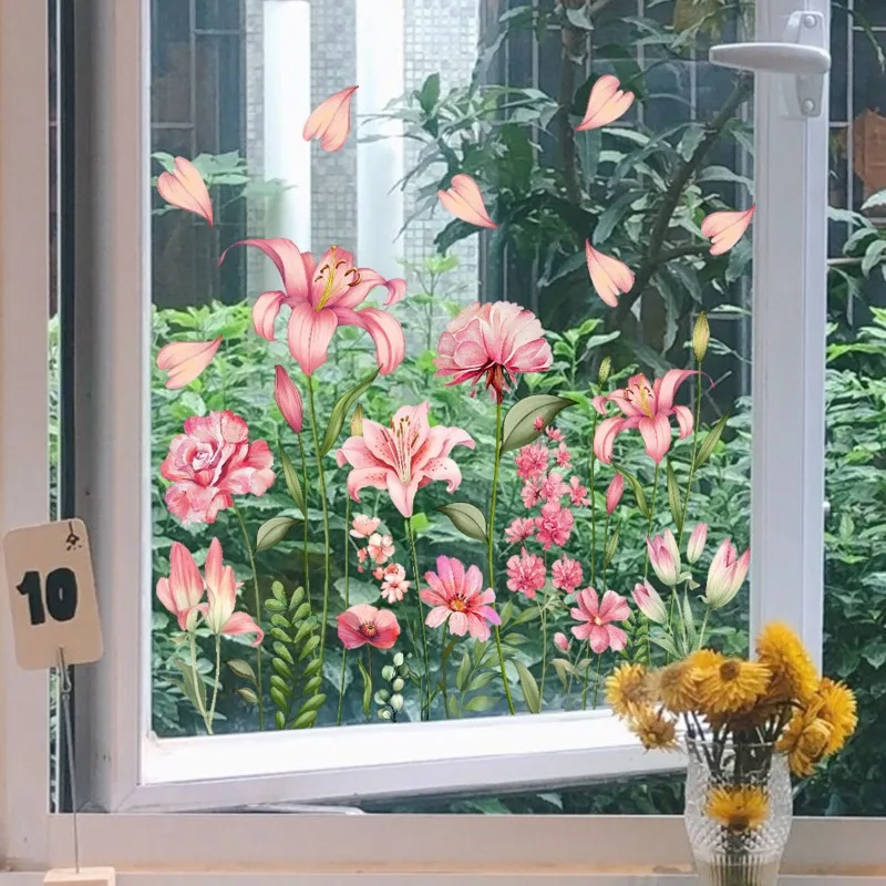 Colorful Butterfly Flowers Window Sticker Electrostatic Wall Decal Double Sided PVC Glass Stickers DIY Home Bedroom Decoration